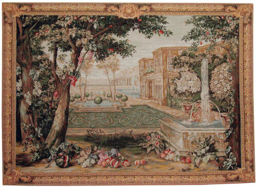 Chateau Fountain tapestry - French chateaux wall tapestries