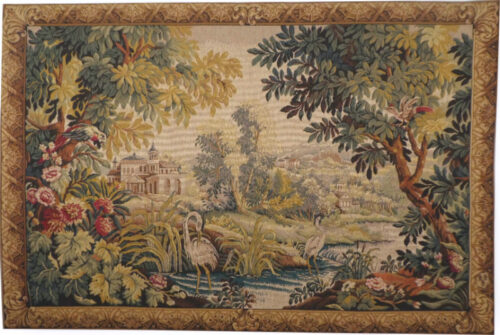 Flamingos at the River Lignon - French Aubusson tapestry