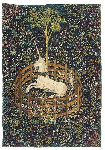 Captive Unicorn tapestry - The Hunt of the Unicorn tapestries