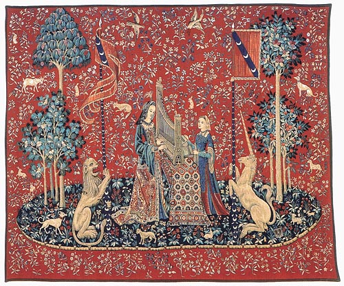 Touch Belgian Woven Medieval Unicorn Tapestry Wallhanging Lady and the Unicorn