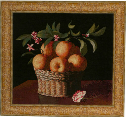 Orange Basket tapestry - bordered French wall tapestry