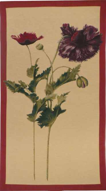 Papaver bordered tapestry - French botanical tapestries