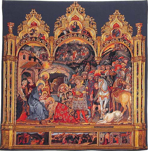 Adoration of the Magi square tapestry - Belgian wallhanging