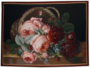 Silk Basket of Flowers - wall tapestry woven in France