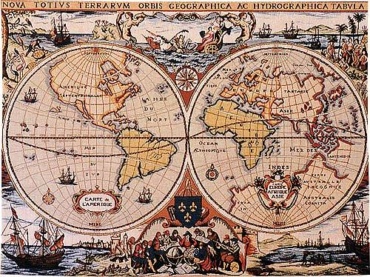 World Map wall tapestry - 17th century Dutch nautical map