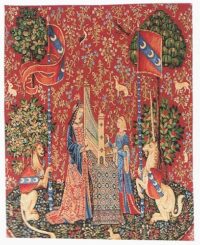 Hearing tapestry wallhanging - Lady and the Unicorn tapestries