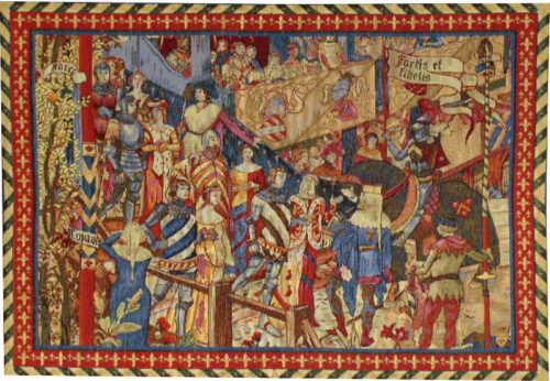 15th Century Tournament tapestry - medieval knights jousting