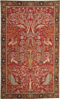 Trees and Birds tapestry - red mille fleur tapestries