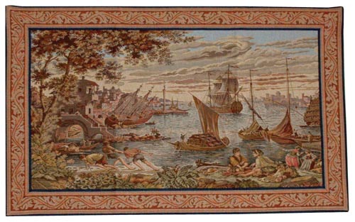 Venice Harbour Ships - tapestry woven in Italy on sale