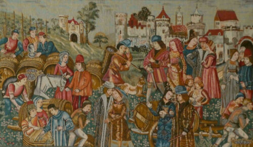 Marché au Vin tapestry - Wine Market medieval wall-hanging