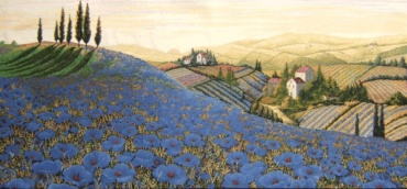 Blue Poppies in Tuscany wall tapestry